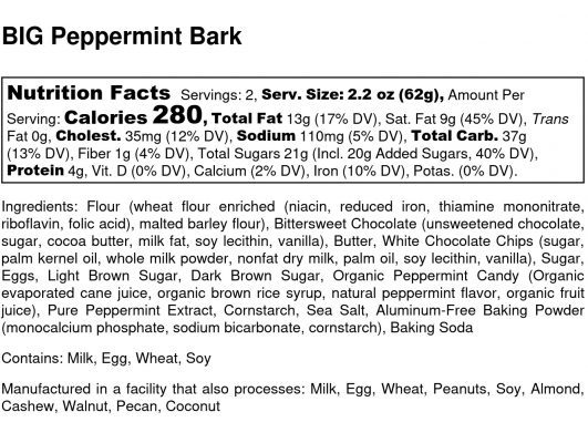 BIG Peppermint Bark Cookie - Nutrition Label