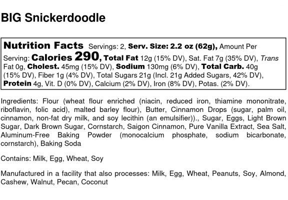 BIG Snickerdoodle Cookie - Nutrition Label